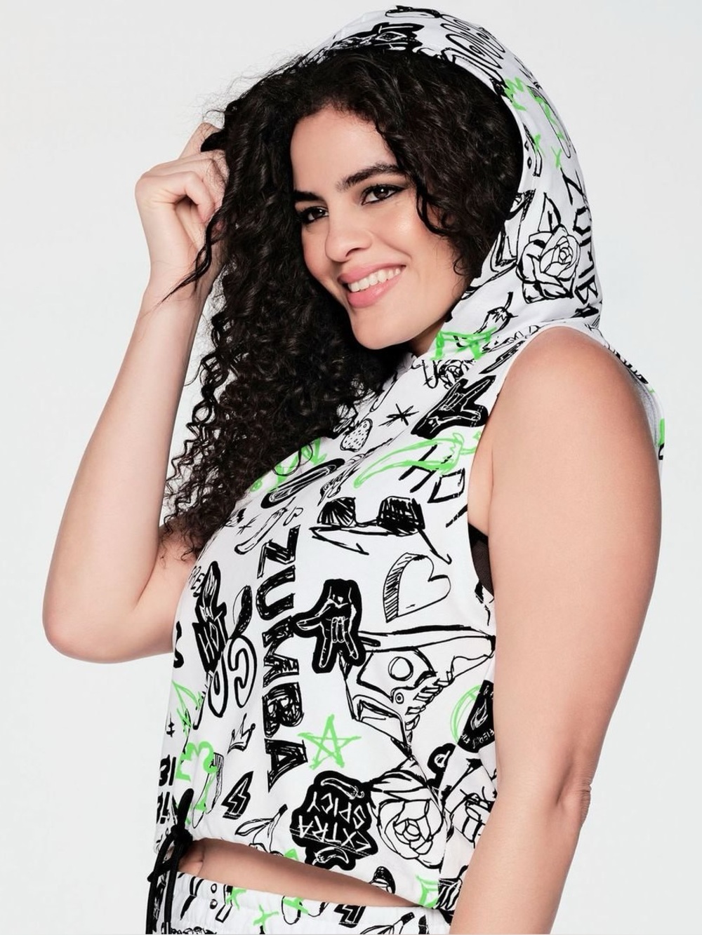 ZUMBA Women Fierce & Fired Up Crop Tank Hoodie S Spicy Streetwear Dance Fitness